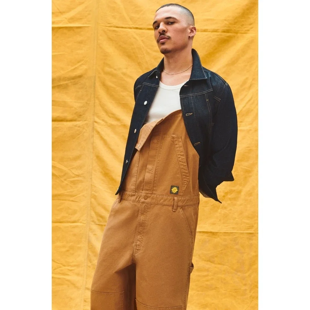 Zara Brown Denim Canvas Bib Overalls Carpenter Workwear Utility Mens XL Gorpcore
